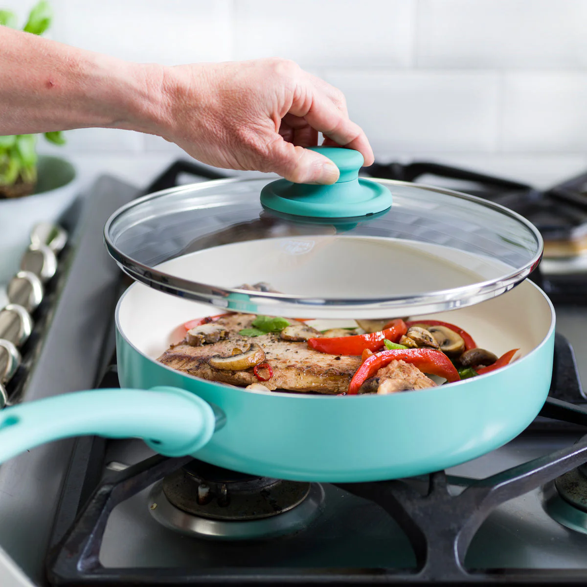 GreenLife<br> Soft Grip 12pc Cookware Sets, Turquoise - Image 3