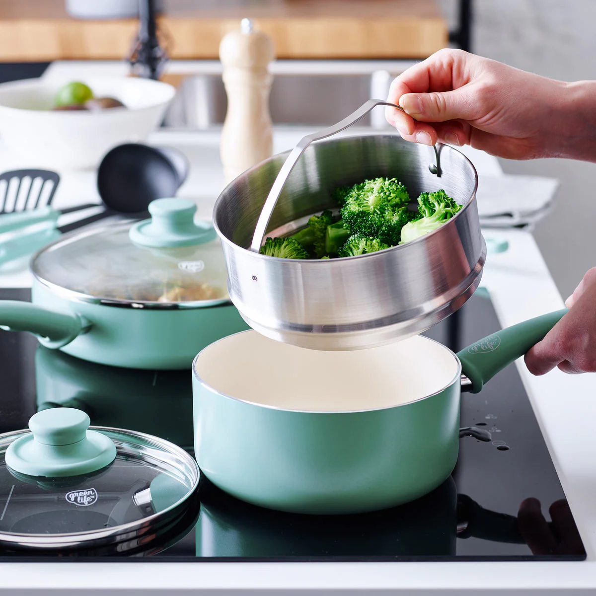GreenLife<br> Soft Grip 12pc Cookware Sets, Turquoise - Image 5