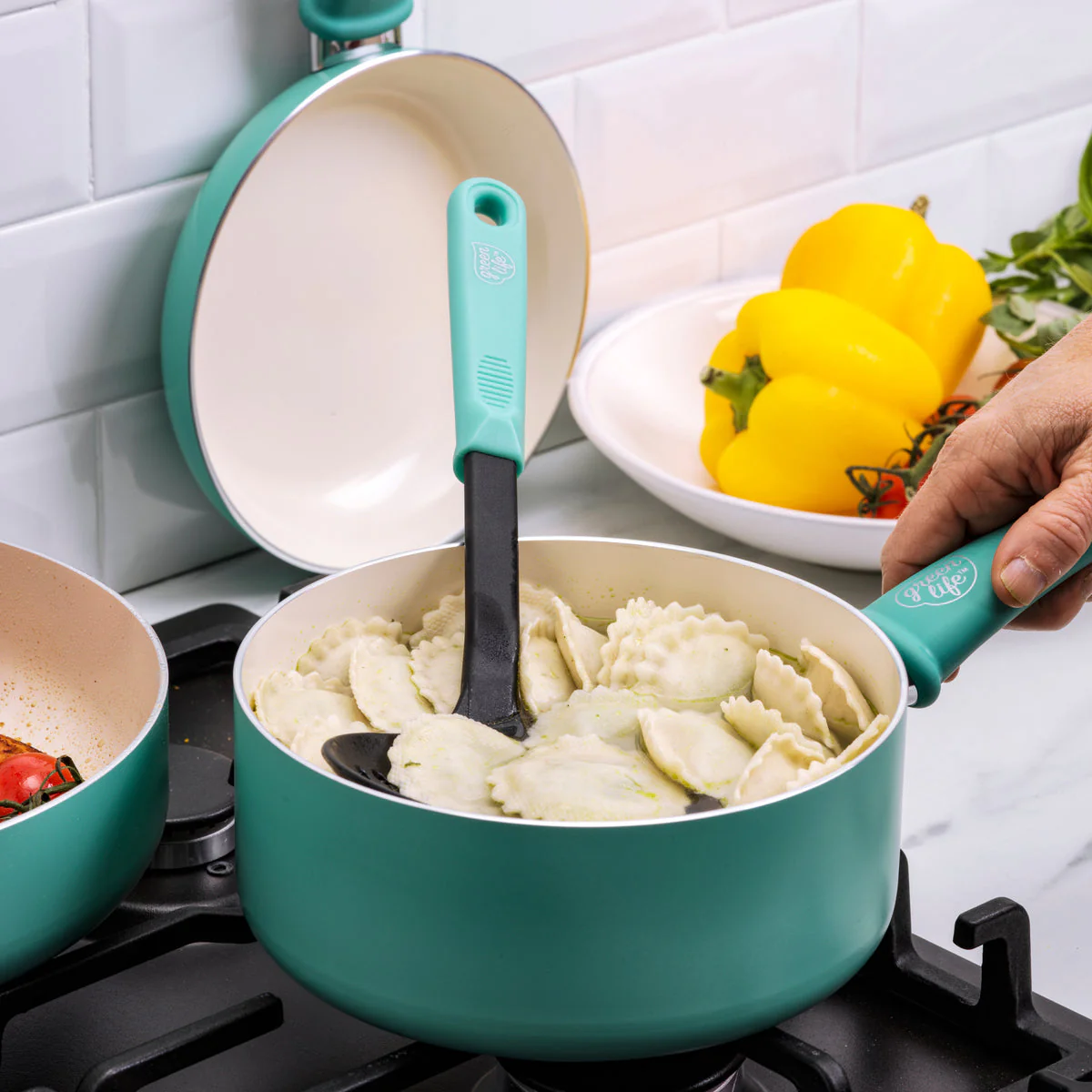GreenLife<br> Soft Grip 12pc Cookware Sets, Turquoise - Image 7