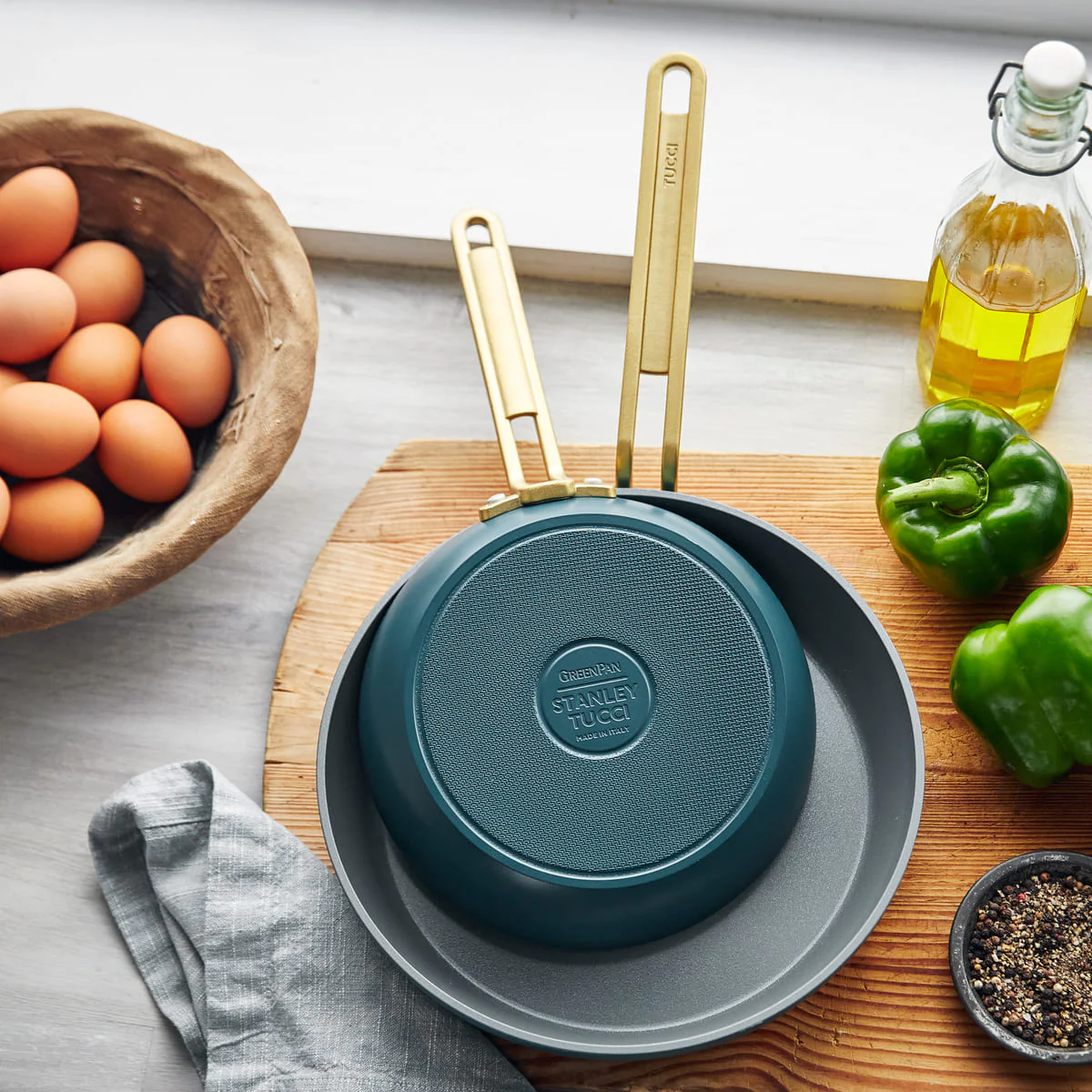 Stanley Tucci™<br> Ceramic Non-stick 20cm and 26cm Frypan Set | Venetian Teal - Image 2
