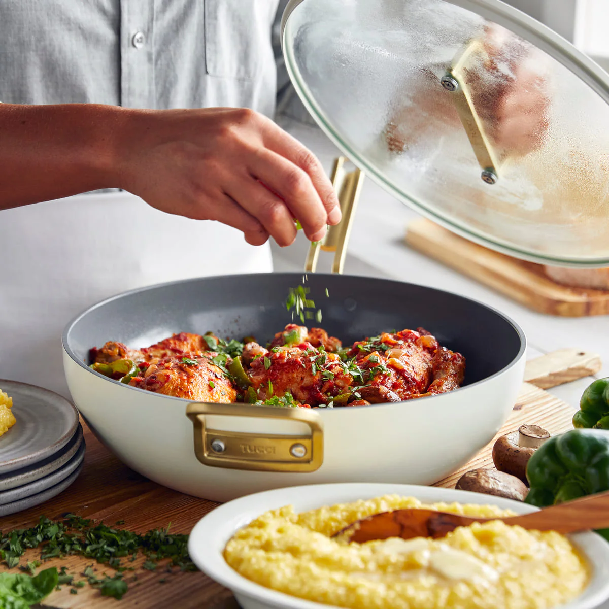 Stanley Tucci™<br> Ceramic Non-Stick 33cm Essential Stanley Pan | Carrara White - Image 2