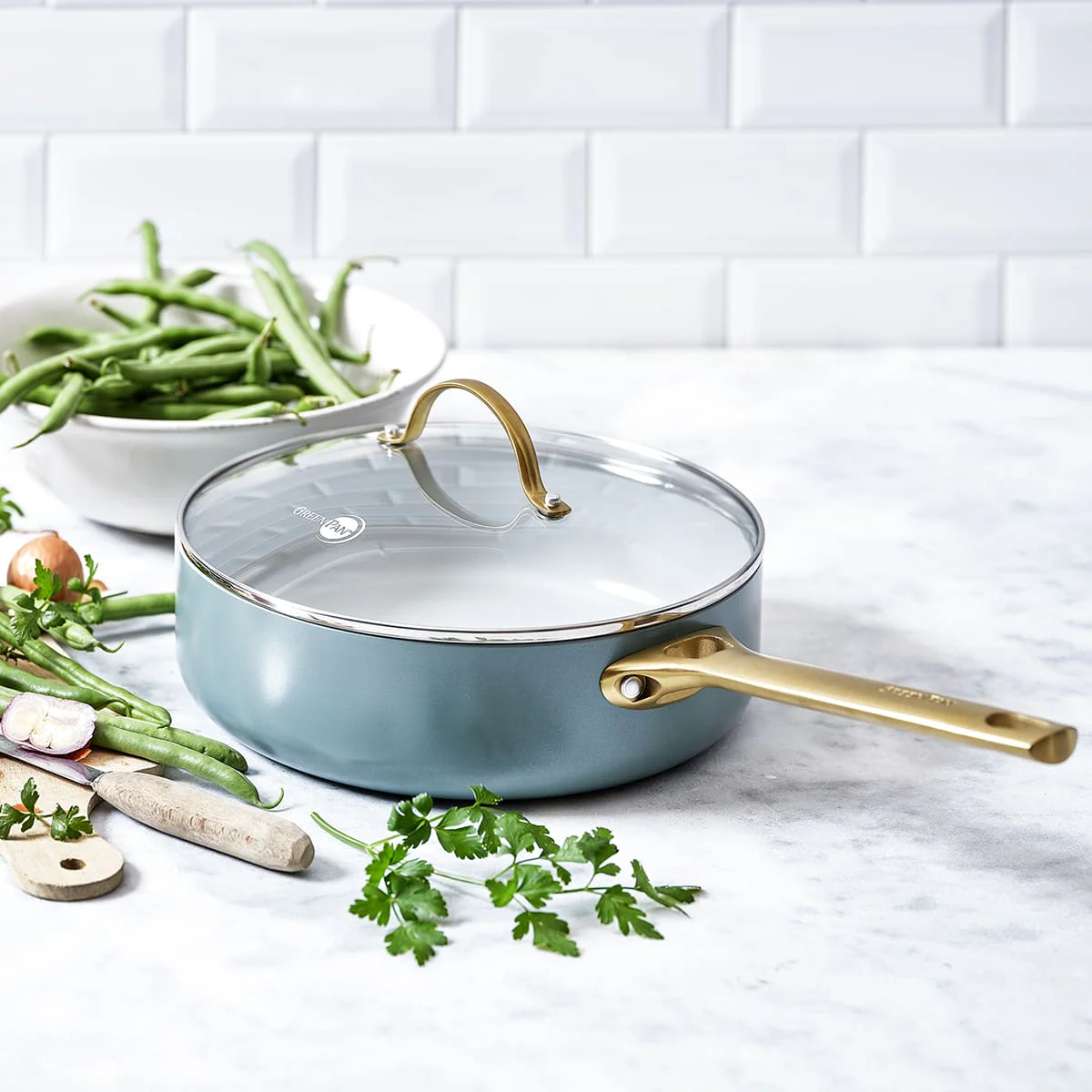 Padova<br> skillet with lid, smokey sky blue - 28cm - Image 2