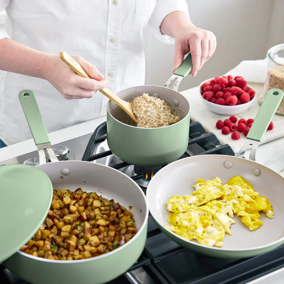 GreenLife Dream <br>11pc Cookware Set, Sage Green - Image 5