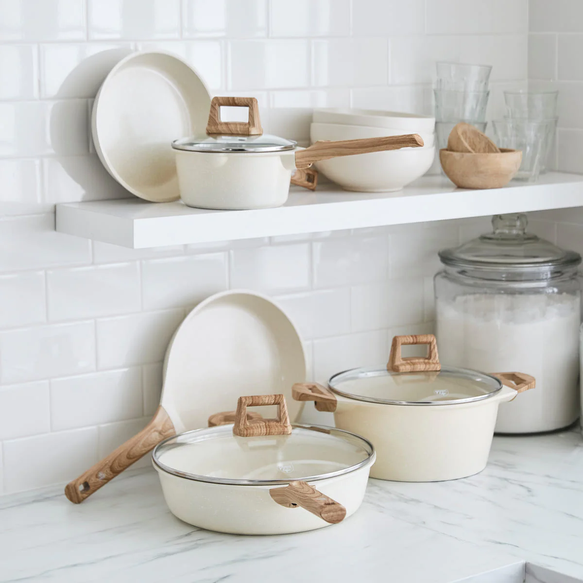 GreenLife Arte<br> 8pc Cookware Set, Cream with White Speckle - Image 2