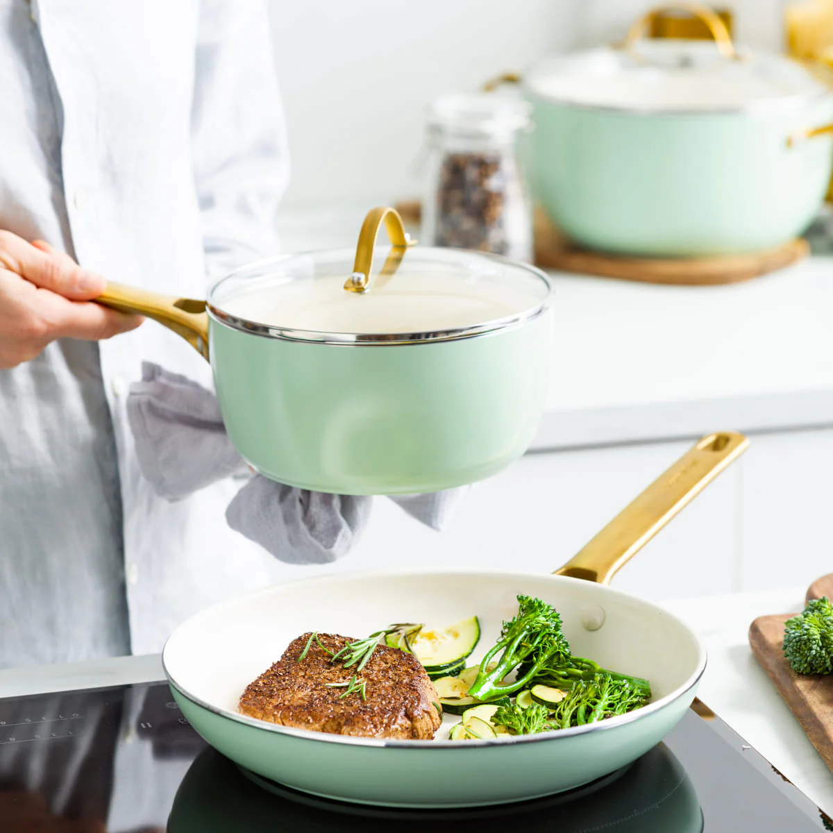 Padova<br> 6 (10) Pc Cookware Set, Pastel Green - Image 3