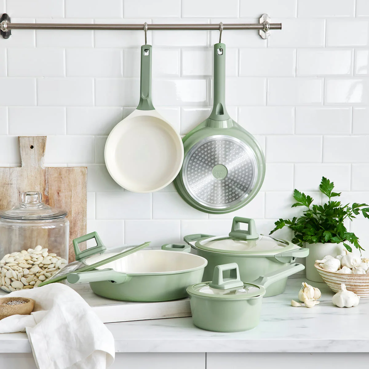 GreenLife Arte<br> 8pc Cookware Set, Green Sage - Image 2
