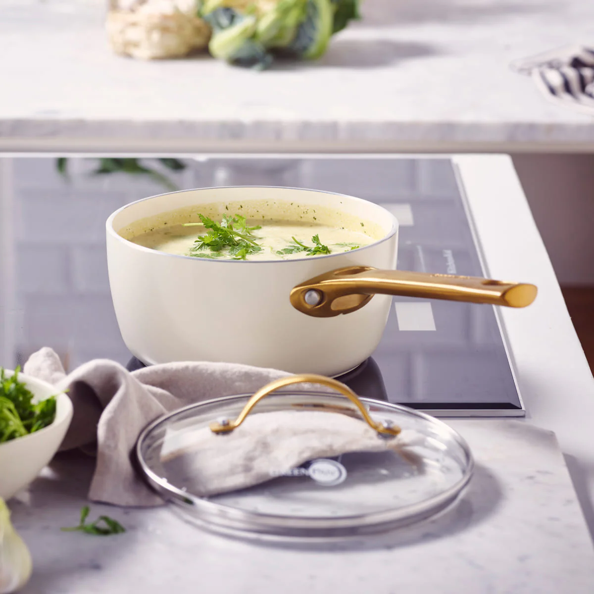 Padova<br> Saucepan With Lid, Cream White - 18cm - Image 3