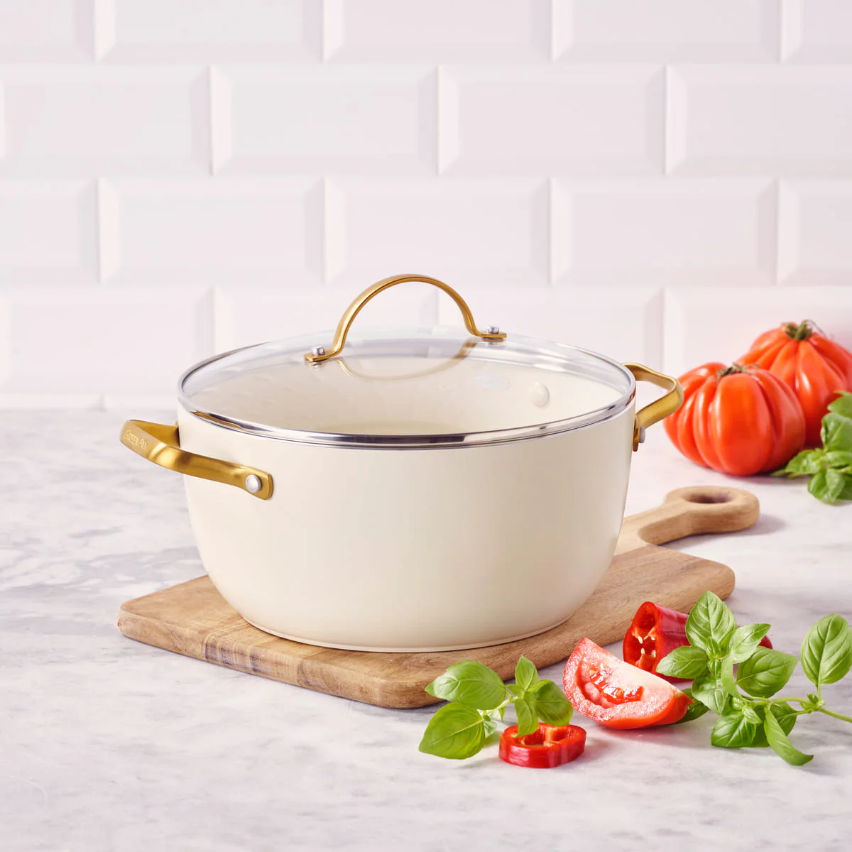 Padova<br> Stock Pot With Lid, Cream White - 24cm - Image 2